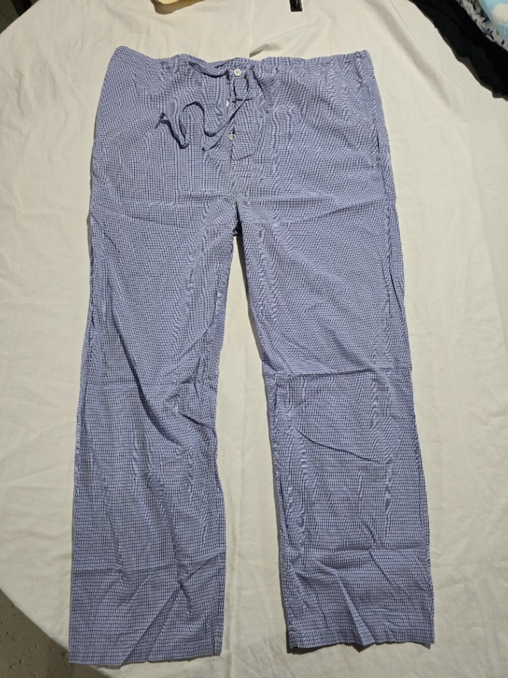 Nordstrom Blue Plaid Lounge Pants Cotton Drawstring Sleepwear Bottoms Size Med